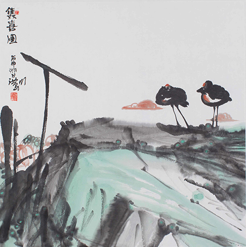 双喜图 张洪驯 纸本中国画 68cm×68cm.jpg