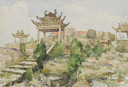 虞山言子墓 李詠森 34.5×51 纸本 水粉画 常熟美术馆2006.0187.JPG